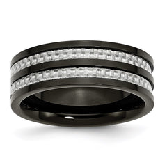 Titanium 8mm Black IP-plated with Carbon Fiber Inlay Polished Band | TB254