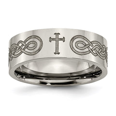 Titanium Flat 8mm Laser Design Polished Band | TB3P
