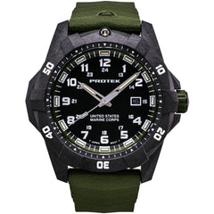 ProTek Men's Watch - USMC Series Quartz Green Genuine Rubber Strap Date Dive | 1015G