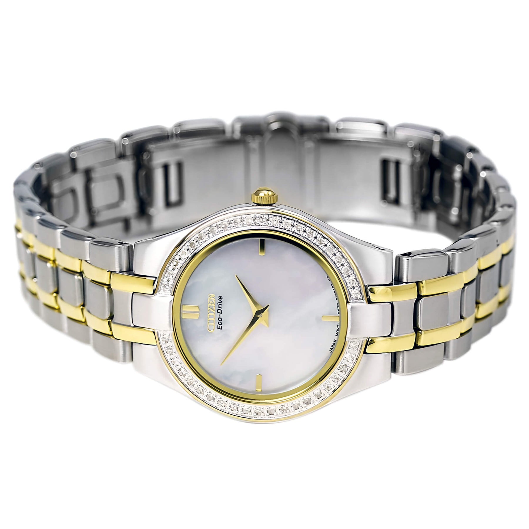 Citizen Stiletto, Eco Drive, Women\'s Watch, MOP Dial, Genuine Diamond Bezel Citizen Eco-Drive Stiletto Watch Women 18mm MOP Dial Gold  main image 3
