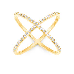 Sterling Silver GP CZ X Style Ring - W-9980
