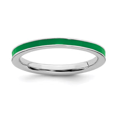 Sterling Silver Stackable Expressions Green Enameled 2.25mm Ring | QSK145