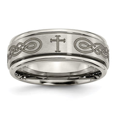 Titanium Ridged Edge 8mm Laser Design Brushed & Polished Band | TB11P