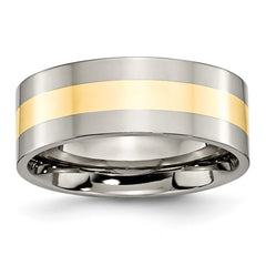 Titanium 14k Yellow Inlay Flat 8mm Polished Band | TB225