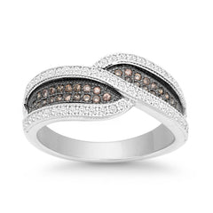 Sterling Silver Crossed Champagne and White CZ Ring - W-9906