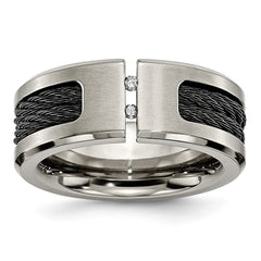 Titanium Black IP-plated Cable and Diamonds Polished/Brushed Band | TB266AA