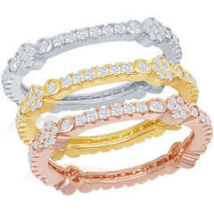 Classic Women's Tri-Color CZ Triple Band Ring - W-2424