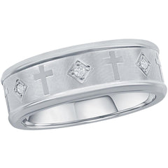 Men's Ring - Brushed and Polished Silver CZ Cross, Size 9 | SW-2110-9