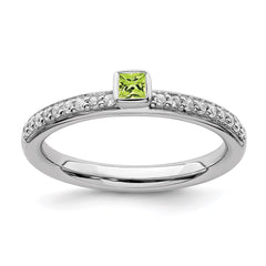 Sterling Silver Stackable Expressions Peridot & Diamond Ring | QSK2143