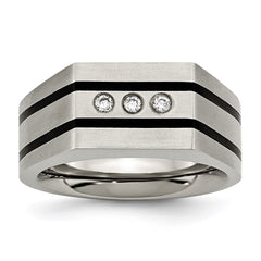 Titanium Brushed and Polished Black IP-plated CZs Ring | TB430