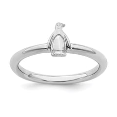 Sterling Silver Stackable Expressions Rhodium Penguin Ring | QSK1958