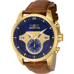 Invicta Men's Watch - Objet D Art Chrono Gold and Blue Dial Light Brown Strap | 43616