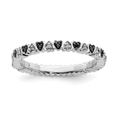 Sterling Silver Stackable Expressions Hearts Black & White Diamond Ring | QSK1055