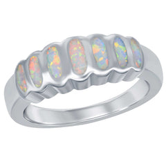 Women's Ring - Sterling Silver Striped White Inlay Opal, Size 8 | W-9960-8