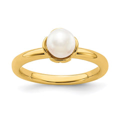 Sterling Silver Stack Exp. White FW Cultured Pearl Gold-plated Ring | QSK749