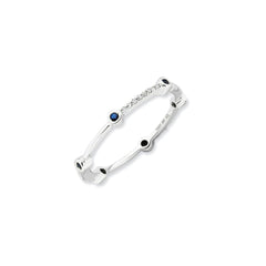 Sterling Silver Stack Exp Polished Created Sapphire & Diamond Ring | QSK670