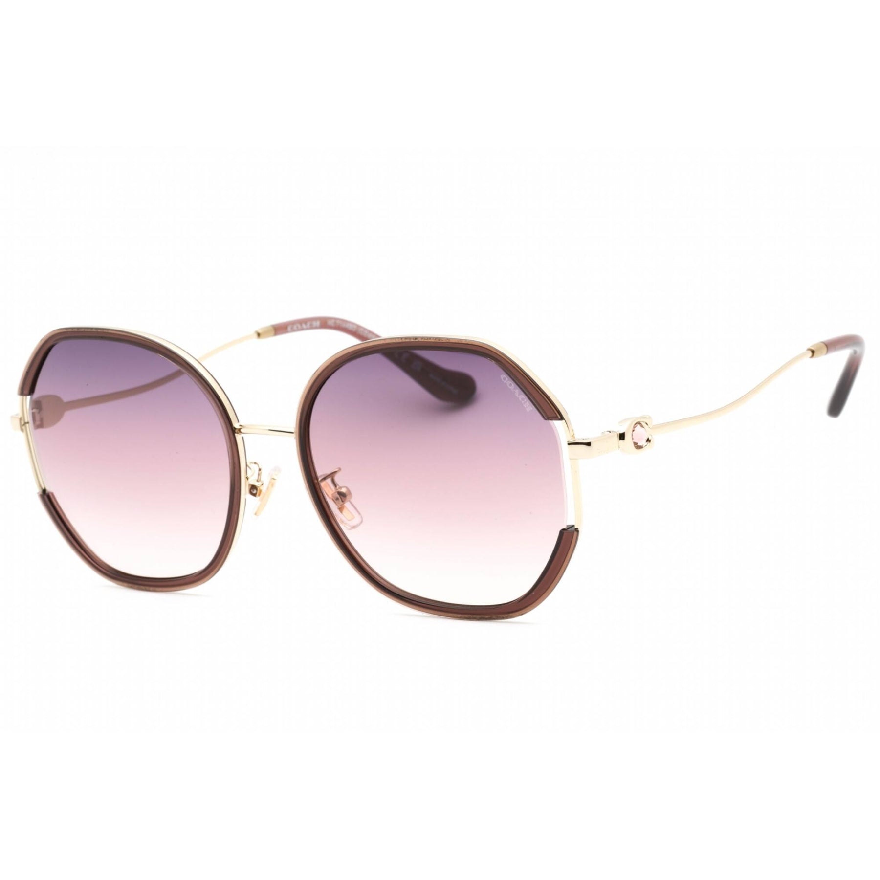 Coach Women\'s Gold Geometric Sunglasses Amazon.com: COACH HC7133 Sunglasses, Shiny Light Gold/Dark  main image 4