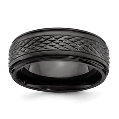 Black Zirconium Polished Ridged Edge 8mm Band | ZCR101