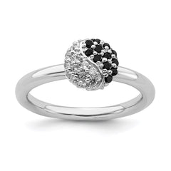 Sterling Silver Stackable Expressions Rhodium White Topaz Onyx Ring | QSK1941