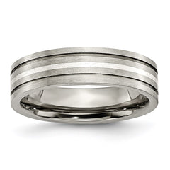 Titanium Grooved Sterling Silver Inlay 6mm Brushed Band | TB371