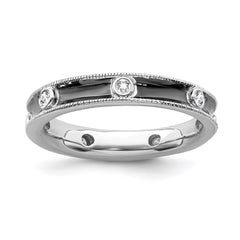 Sterling Silver Stackable Expressions Polished Diamond Antiqued Ring | QSK650