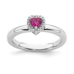 Sterling Silver Stackable Expressions Cr. Ruby Heart Diamond Ring | QSK344
