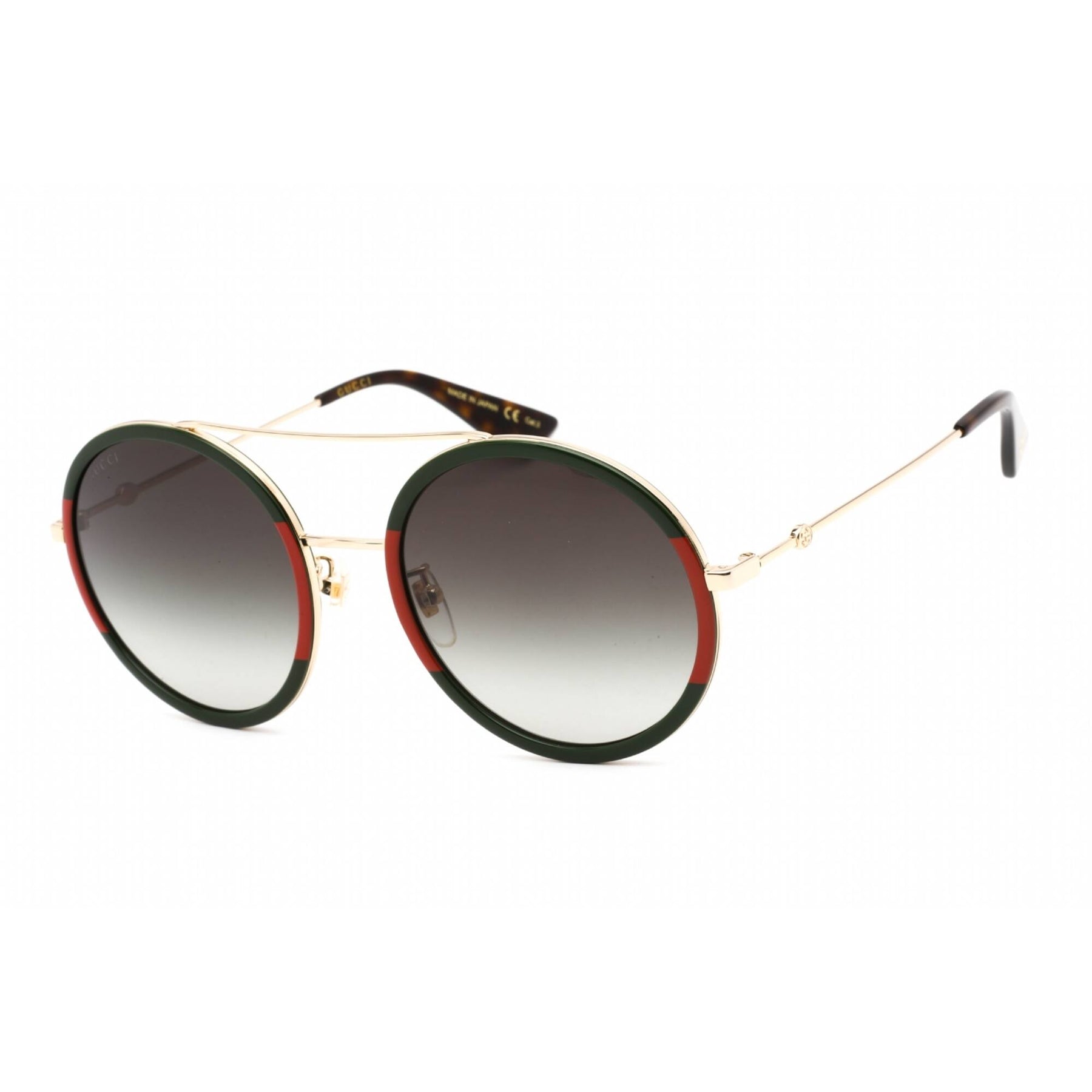 Gucci GG0061S 003 Red Striped Green Gold Metal Sunglasses Grey Gradient Lens Gucci Metal Round Frame Sunglasses GG0061S Green Red  main image 2