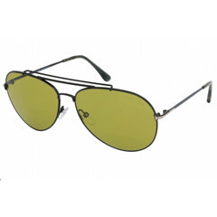 Tom Ford Unisex Sunglasses - Shiny Black Metal Pilot Frame Green Lens | FT0497 01N