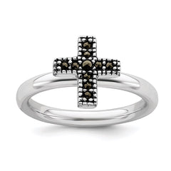 Sterling Silver Stackable Expressions Marcasite Cross Ring | QSK815