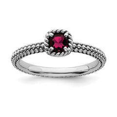 Sterling Silver Stackable Expressions Checker-cut Cr Ruby Antiqued Ring | QSK747