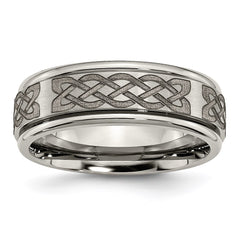Titanium Ridged Edge 8mm Laser Design Brushed & Polished Band | TB11F