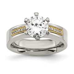 Titanium & 14k Inlay Accent w/CZs Ring | TB359