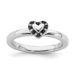 Sterling Silver Stackable Expressions Heart w/Black & White Diamond Ring | QSK1067