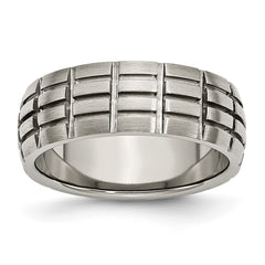 Titanium Notched & Grooved 8mm Satin Band | TB333