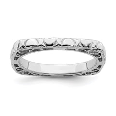 Sterling Silver Stackable Expressions Polished Rhodium-plated Square Ring | QSK763