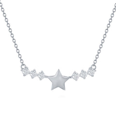 Classic Women's Necklace - Sterling Silver Star with CZ Sides Bar | M-6887