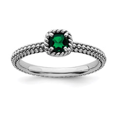 Sterling Silver Stackable Expressions Polished Cr.Emerald Ring | QSK626