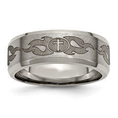 Titanium Beveled Edge 8mm Laser Design Brushed & Polished Band | TB115S