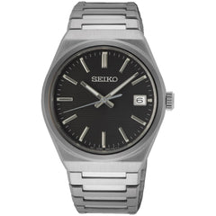 Seiko Men's Watch - Quartz Black Dial Silver Steel Bracelet Date Display | SUR557P1