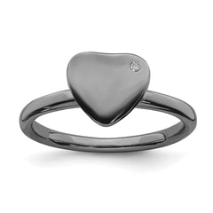 Sterling Silver Stackable Expressions Ruthenium-plated Heart Diamond Ring | QSK1601