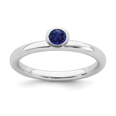 Sterling Silver Stackable Expressions High 4mm Round Cr. Sapphire Ring | QSK466