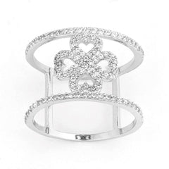 Sterling Silver CZ Wire with Center CZ Flower Wide Ring - W-9923