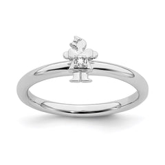 Sterling Silver Stackable Expressions Rhodium White Topaz Girl Ring | QSK1926