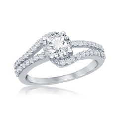 Sterling Silver Double Band CZ Engagement Ring - W-2412