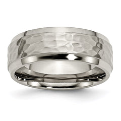 Titanium 8mm Beveled Edge, Hammered and Polished Band | TB236