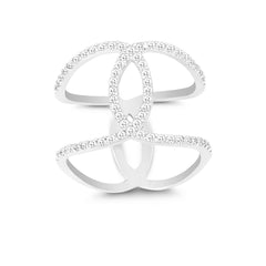 Sterling Silver Double CZ Swirl Wide Ring - W-9922