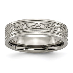 Titanium Flat Laser Etched Celtic Knot 6mm Polished Band | TB204