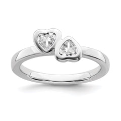 Sterling Silver Stackable Expressions White Topaz Double Heart Ring | QSK401