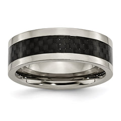 Titanium 8mm Polished with Black Carbon Fiber Inlay Band | TB255