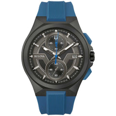 Bulova Men's Chronograph Watch - Maquina Dark Grey and Black Dial Blue Strap | 98B380
